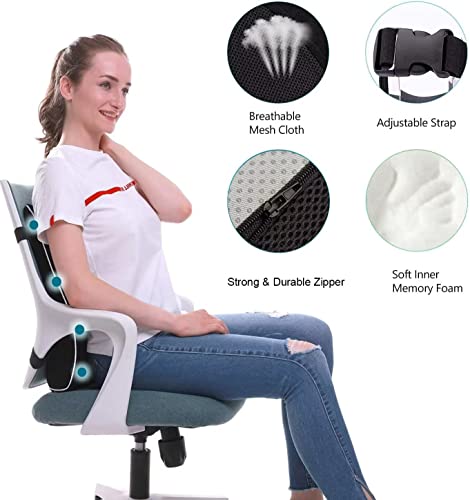 Lumbar Support Pillow for Office Chair Back Support Pillow for Car, Computer, Gaming Chair, Recliner Memory Foam Back Cushion for Pain Relief Improve Posture, Mesh Cover Double Adjustable Straps