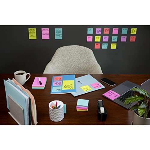 Post-it Super Sticky Notes, 3x3 in, 24 Pads, 2x the Sticking Power, Supernova Neons, Bright Colors, Recyclable