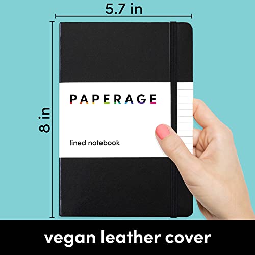 PAPERAGE Lined Journal Notebook, (Black), 160 Pages, Medium 5.7 inches x 8 inches - 100 GSM Thick Paper, Hardcover