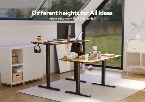 Claiks Electric Standing Desk, Adjustable Height Stand up Desk, 48x24 Inches Sit Stand Home Office Desk with Splice Board, Black Frame/Rustic Brown Top
