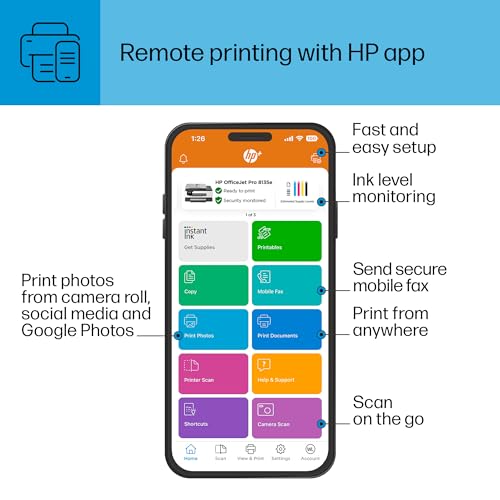 HP OfficeJet Pro 8135e All-in-One Printer, Color, Printer for Home, Print, Copy, scan, fax, Instant Ink Eligible; Automatic Document Feeder; Touchscreen; Quiet Mode; Print Over VPN