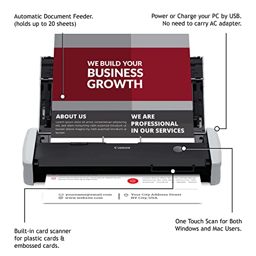 Canon imageFORMULA R10 Portable Document Scanner, 2-Sided Scanning with 20 Page Feeder, Easy Setup for Home or Office, includes Software, (4861C001)