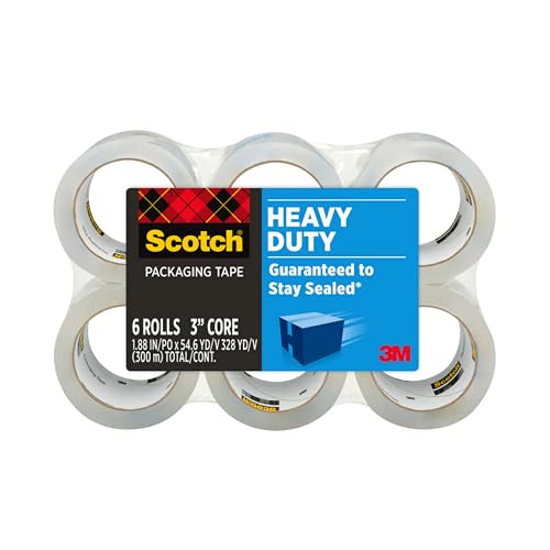 Scotch Heavy Duty Shipping Packing Tape, Clear, Shipping and Packaging Supplies, 1.88 in. x 54.6 yd., 6 Tape Rolls