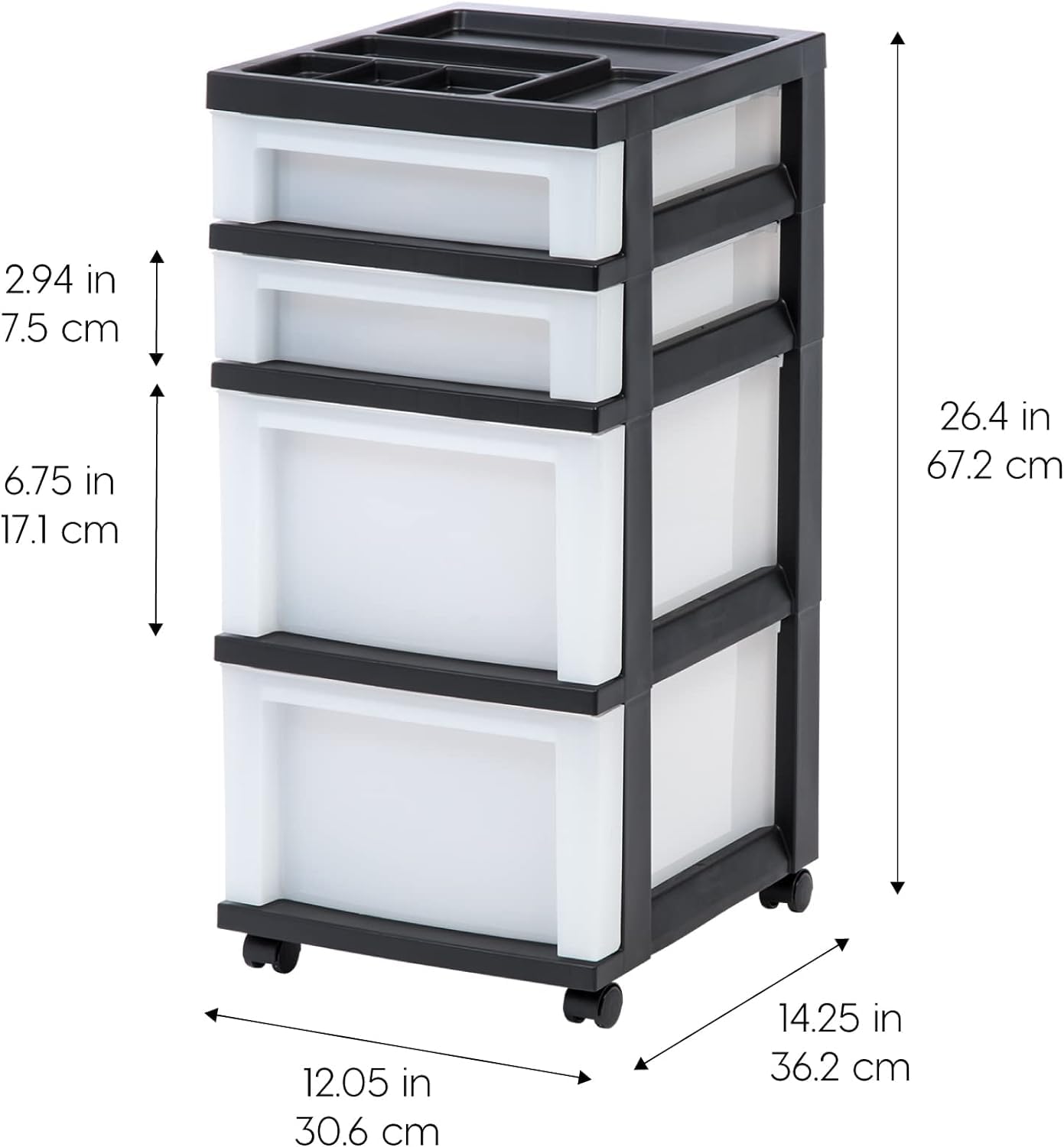 IRIS Storage Cart Plastic Organizers, 4 Drawer, Storage for Classroom Supplies, Art Supplies, Small Parts, Black/Pearl