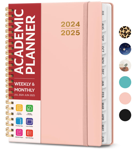 Academic Planner 2024-2025 For Women & Men, Monthly and Weekly Calender Planner, Jul 2024 - Jun 2025, A5 (6.3" x 8.5"), Teacher Planner 2024-2025 with Tabs, Ideal for Office School Supplies - Pink