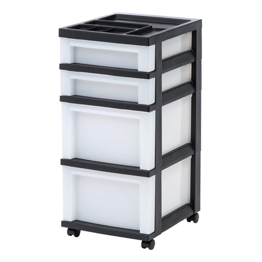 IRIS Storage Cart Plastic Organizers, 4 Drawer, Storage for Classroom Supplies, Art Supplies, Small Parts, Black/Pearl