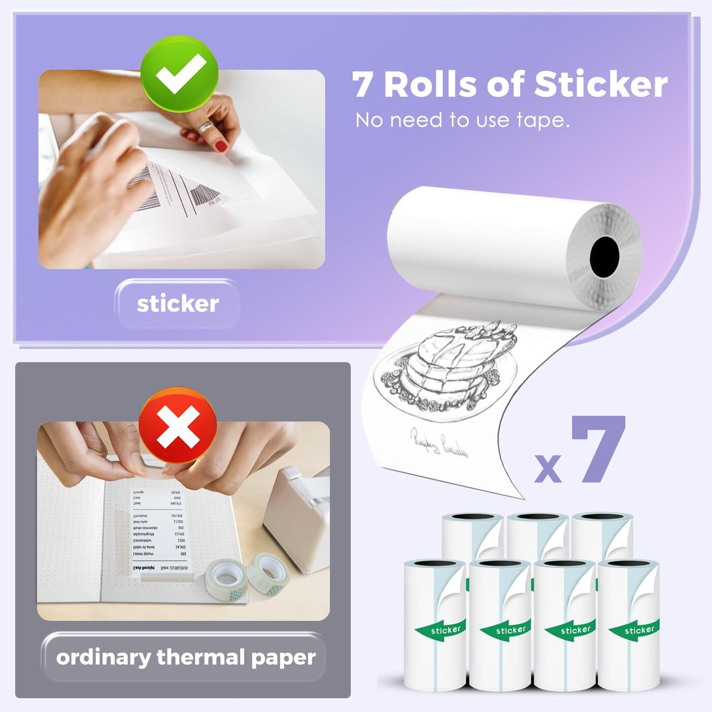 Mini Printer with 7 Rolls Sticker Paper, Receipt Sticker Printer Efficiently and Quickly, Receipt Printer for Study Notes, Pictures, DIY, Label, Free App with Multiple Templates-Printer-01