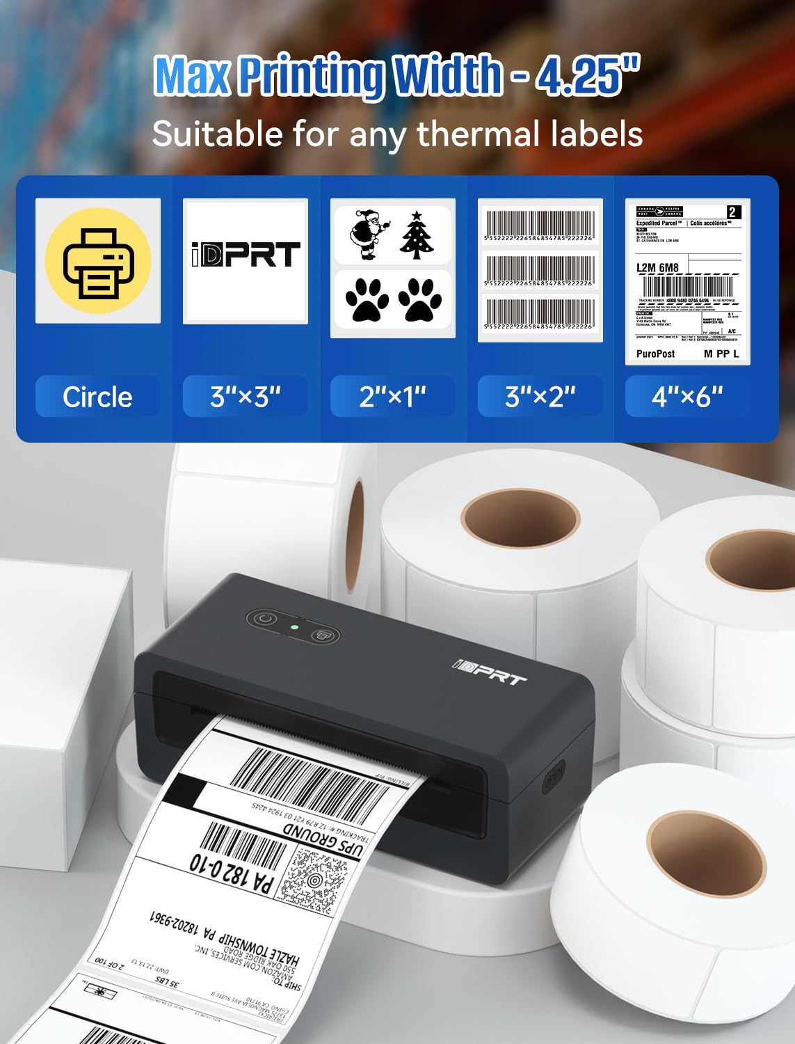 iDPRT Bluetooth Thermal Label Printer for Phone via APP, 4X6 Shipping Label Printer for Small Business and Shipping Package, Support USB for Windows, Mac, Used for Amazon, Shopify, Ebay, UPS, USPS