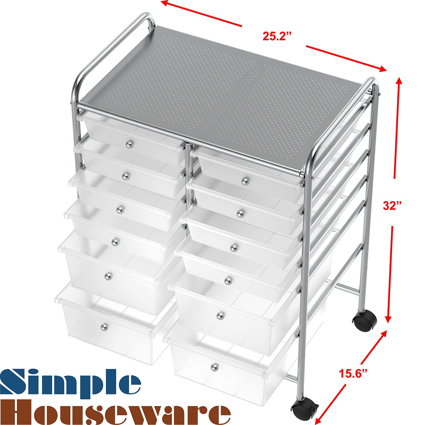 Simple Houseware Utility Cart with 12 Drawers Rolling Storage Art Craft Organizer on Wheels